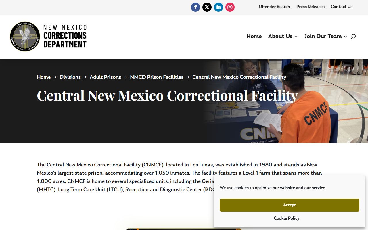 Central New Mexico Correctional Facility inmate lookup and NMCD prison information page